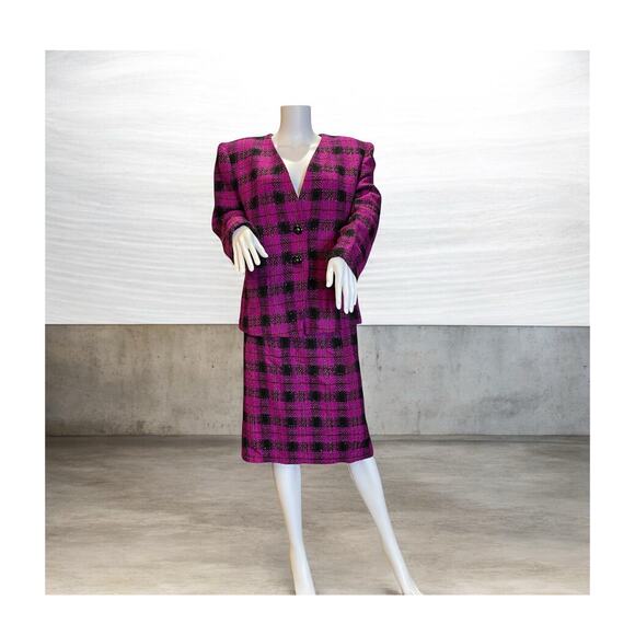 Vintage Albert Nipon Skirt Blazer Suit Shimmer Wool Blend Lined Plus Size 16